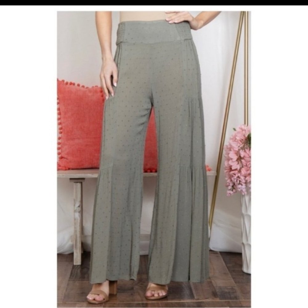 🛍️2/$20🛍️SAGE HIGH WAIST SWISS DOT PALAZZO PANTS-NEW - Picture 4 of 5